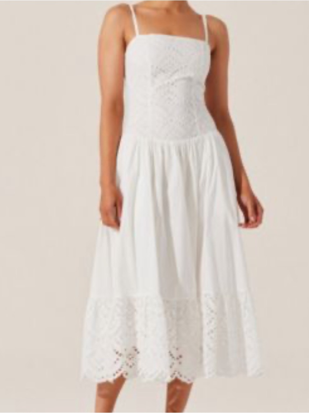 ASTR The Label Nathalia White Cotton Eyelet Midi Dress